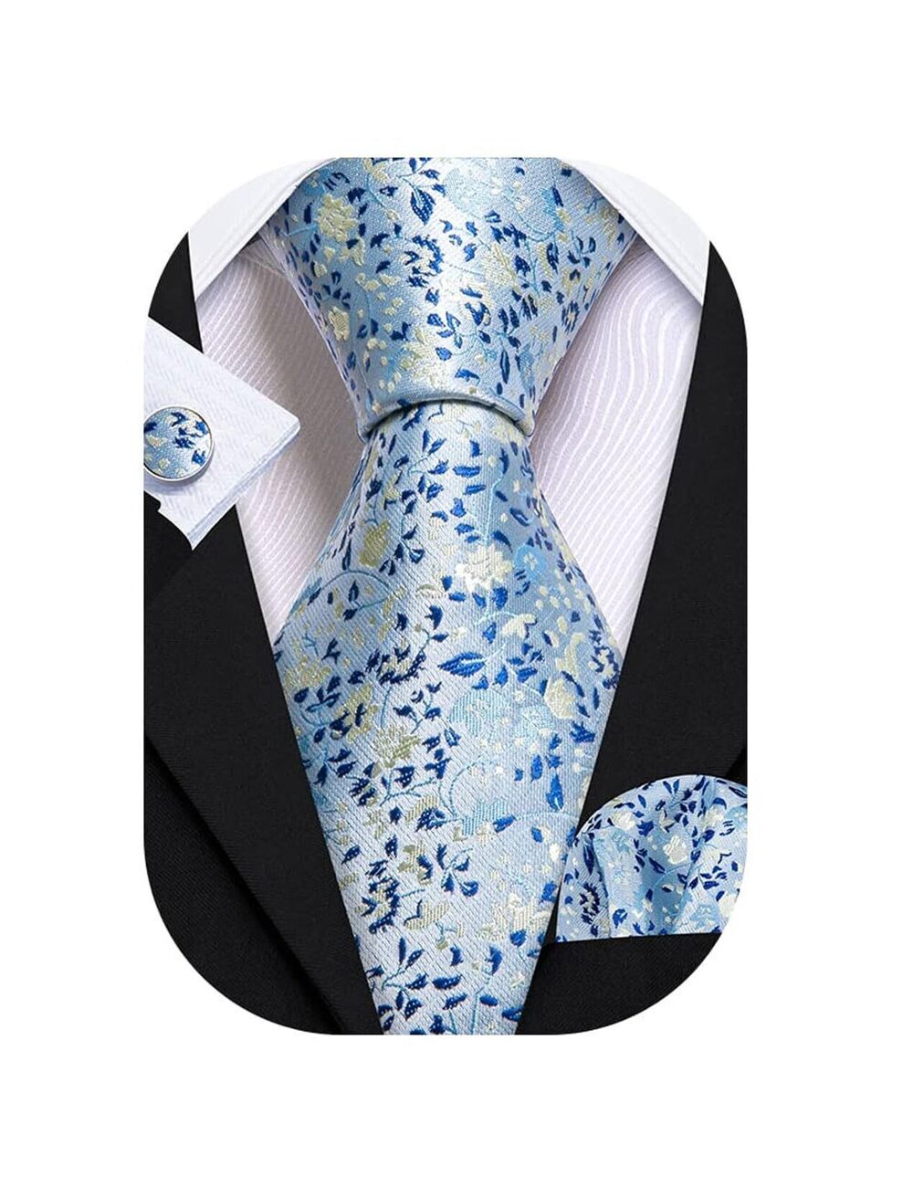 7532 Flower Ties Handkerchief Cufflinks Set Wedding Necktie Set Party
